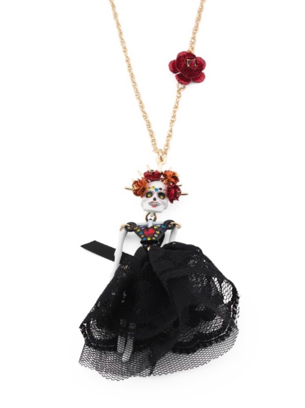 NWT ⚜️🖤⚜️ Betsey Johnson Sugar Skull Bride Necklace Articulated Skeleton Pendant